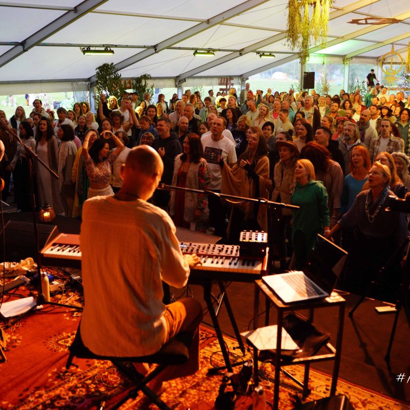 Atmospheric music festival stage in Latvian forest