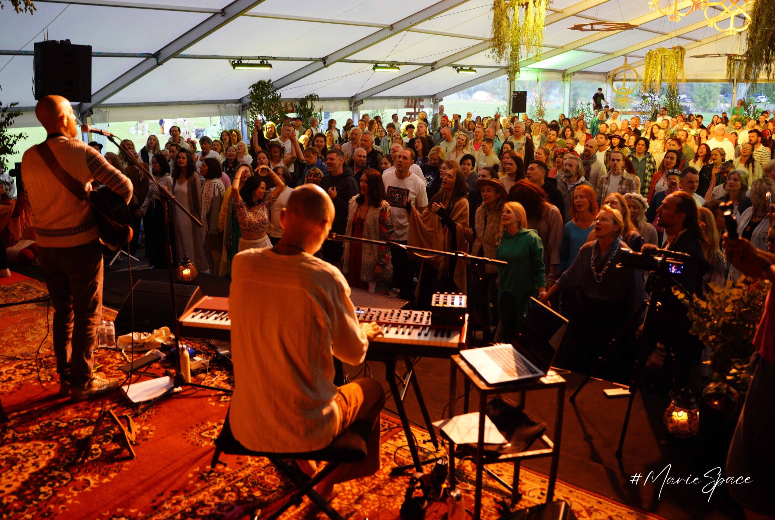 Atmospheric music festival stage in Latvian forest