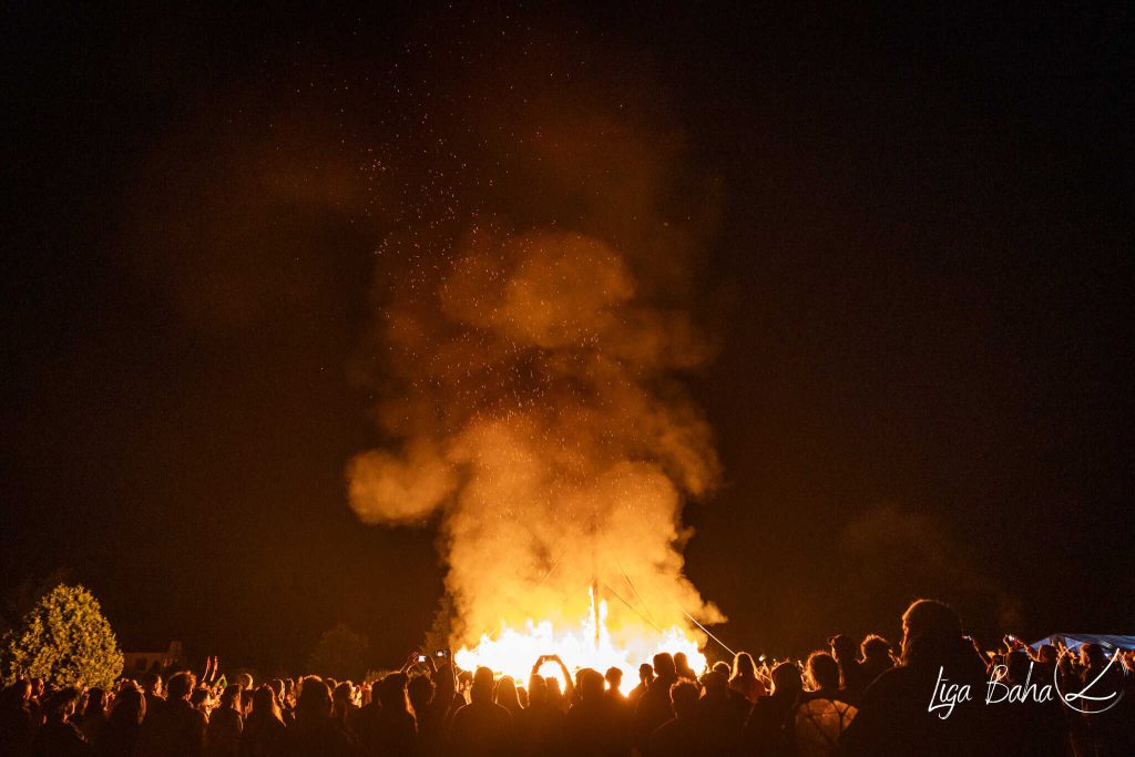 fire ritual during the Latvian solstice night.