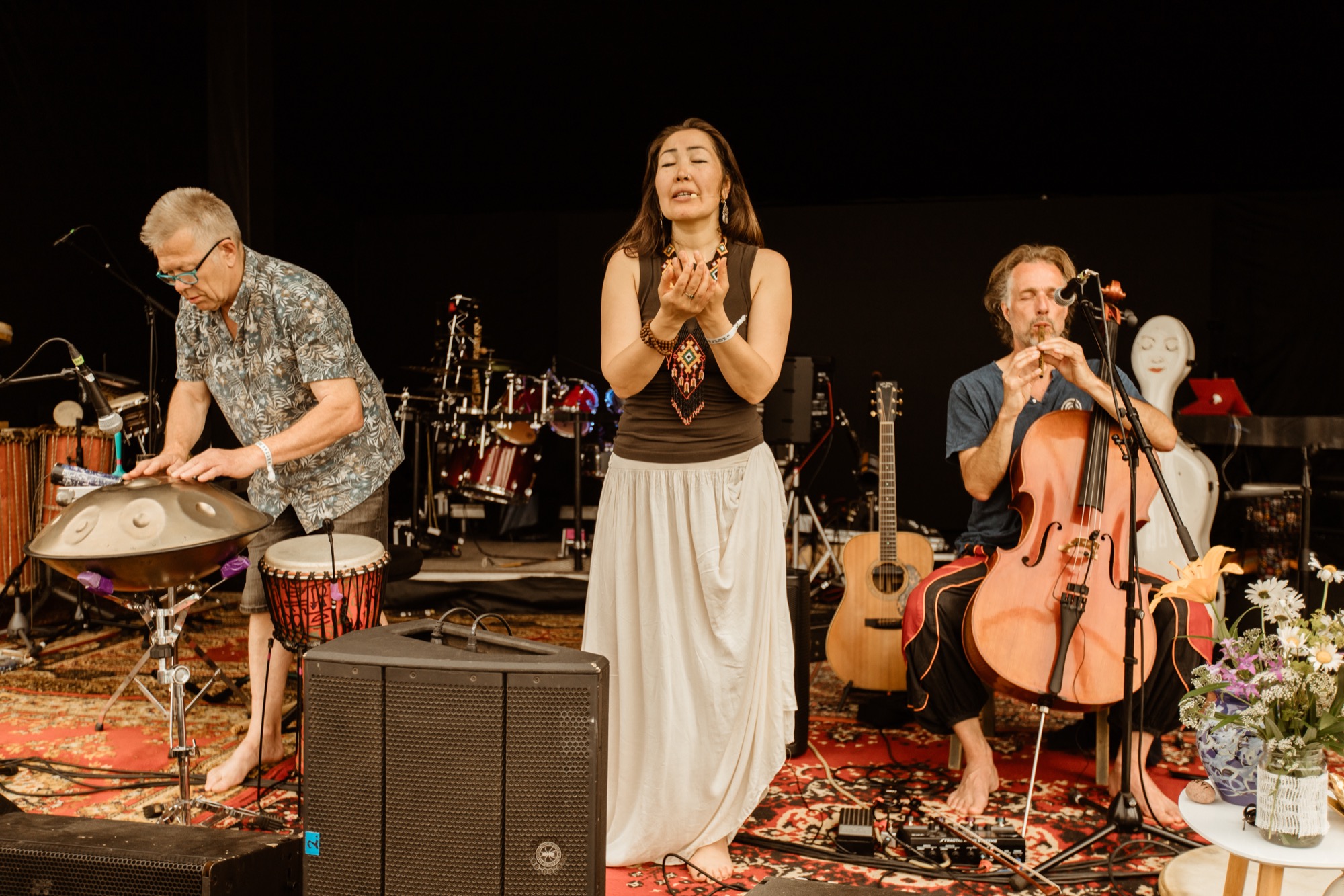 Devi Dance workshop at BŪTĪBA Festival 2026 featuring handpan, cello and vocals
