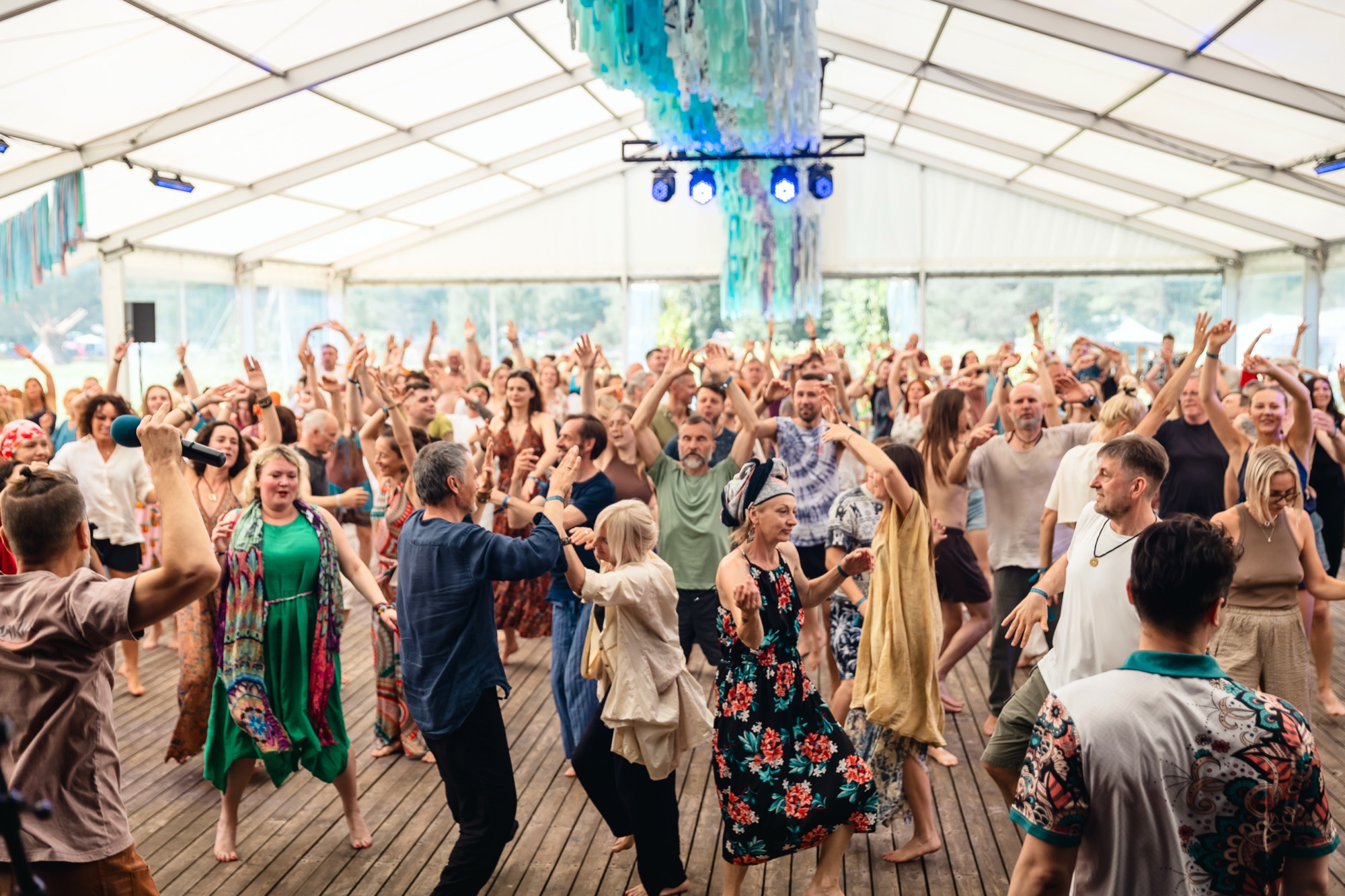 Participants moving together during a Pulsations workshop at BUTIBA Festival 2026, sharing collective energy and the joy of movement.