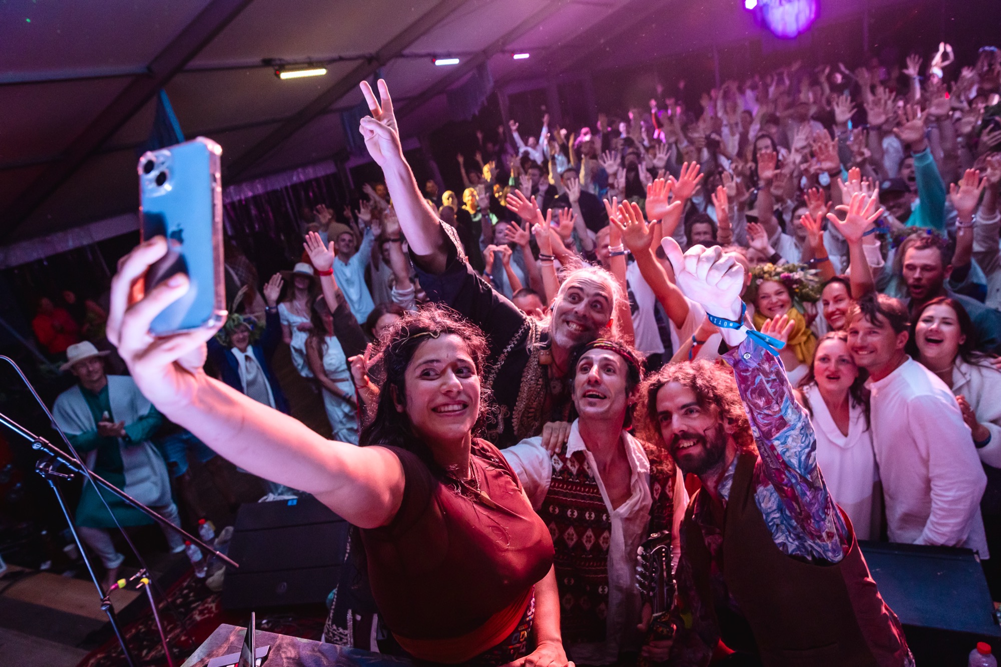 La Forasteria celebrating with the audience after an energetic live performance at BŪTĪBA Festival 2026